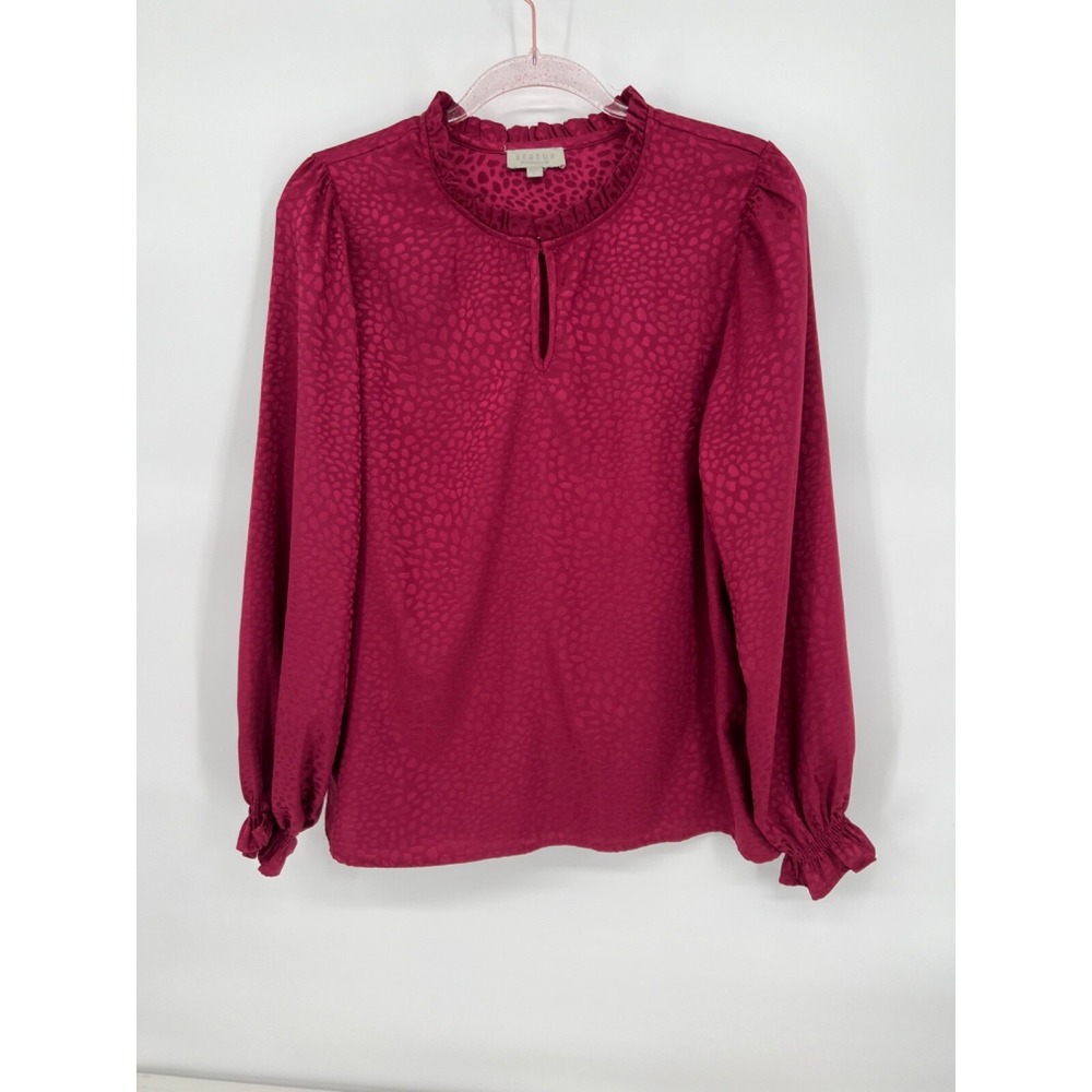 Status by Chenault Blouse Women's Sz L Maroon Long‎ Sleeve Elastic Wristband